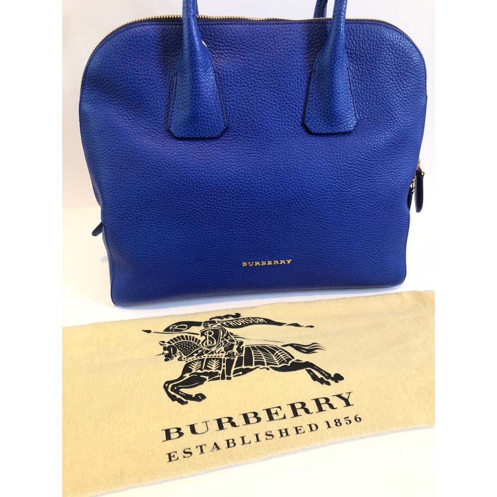 Burberry Medium Greenwood Satchel Brilliant Blue Gold Hardware Strap Dust Bag - Picture 7 of 8